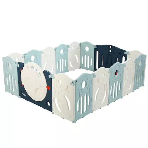 Keezi Baby Playpen 16 Panels Foldable Safety Gate Blue 1 Keezi Baby Playpen 16 Panels Foldable Safety Gate Blue