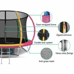 Everfit 8FT Trampoline Round Trampolines Kids Present Gift Enclosure Safety Net Pad Outdoor Multi-coloured -Outdoor Living Sales Store sX01rYmMEyakamWCiAfI6MPmY