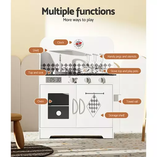 Keezi Kids Kitchen Set Pretend Play Wooden Toys Cooking Cookware Childrens Toy 4 Keezi Kids Kitchen Set Pretend Play Wooden Toys Cooking Cookware Childrens Toy - Image 4