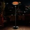 Devanti Electric Patio Heater Outdoor Strip Heater Panel Portable Radiant Halogen Heatstrip Heat Bar Pedestal Stand Indoor Outdoor Heating Black 2000W