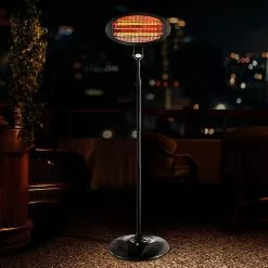 Devanti Electric Patio Heater Outdoor Strip Heater Panel Portable Radiant Halogen Heatstrip Heat Bar Pedestal Stand Indoor Outdoor Heating Black 2000W