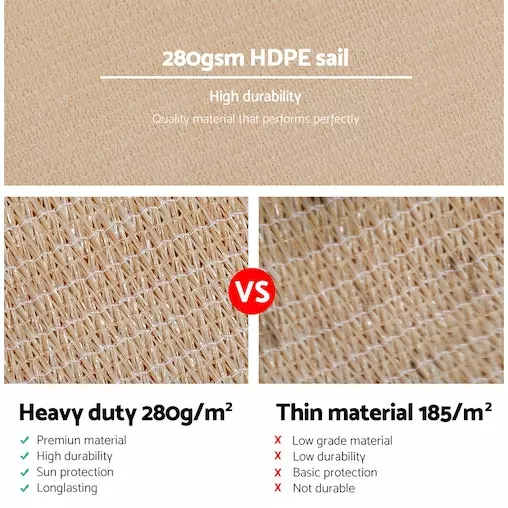 Instahut Sun Shade Sail Cloth Shadecloth Rectangle Canopy 2x4m 5 Instahut Sun Shade Sail Cloth Shadecloth Rectangle Canopy 2x4m - Image 5