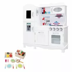 Keezi Kids Wooden Kitchen Play Set With Cooking Food Sets White