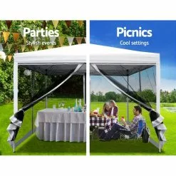 Instahut Gazebo Pop Up Marquee 3x3 Mesh Outdoor Gazebos White -Outdoor Living Sales Store vngCIodMmH7syRg0O1sORNSfE