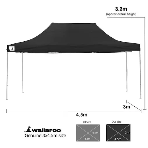 Gazebo Tent Marquee 3x4.5m PopUp Outdoor Wallaroo Black 6 Gazebo Tent Marquee 3x4.5m PopUp Outdoor Wallaroo Black - Image 6