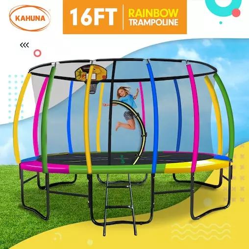 Kahuna Trampoline 16ft With Basketball Set - Rainbow 3 Kahuna Trampoline 16ft With Basketball Set - Rainbow - Image 3