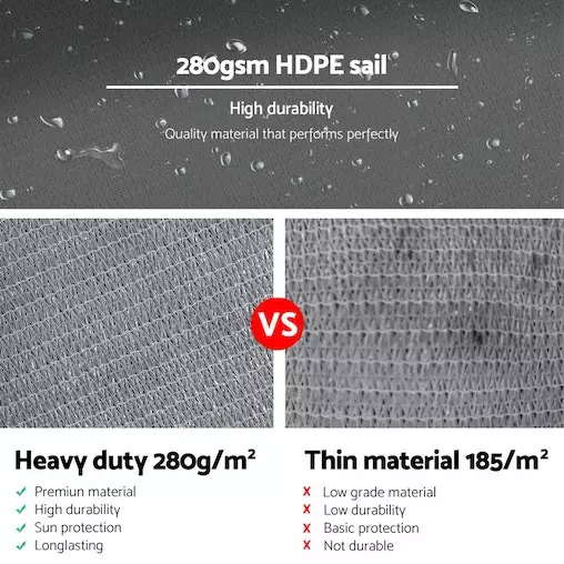 Instahut Sun Shade Sail Cloth Shadecloth Outdoor Canopy 6x6x6m 5 Instahut Sun Shade Sail Cloth Shadecloth Outdoor Canopy 6x6x6m - Image 5