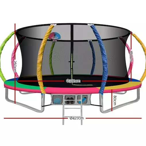 Everfit 14FT Trampoline Round Trampolines With Basketball Hoop Kids Present Gift Enclosure Safety Net Pad Outdoor Multi-coloured 2 Everfit 14FT Trampoline Round Trampolines With Basketball Hoop Kids Present Gift Enclosure Safety Net Pad Outdoor Multi-coloured - Image 2