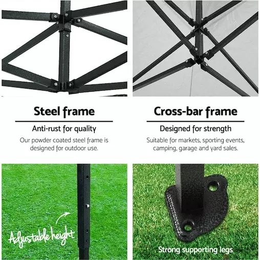 Instahut Gazebo Pop Up Marquee 3x3 Camping Gazebos Tent 4 Instahut Gazebo Pop Up Marquee 3x3 Camping Gazebos Tent - Image 4